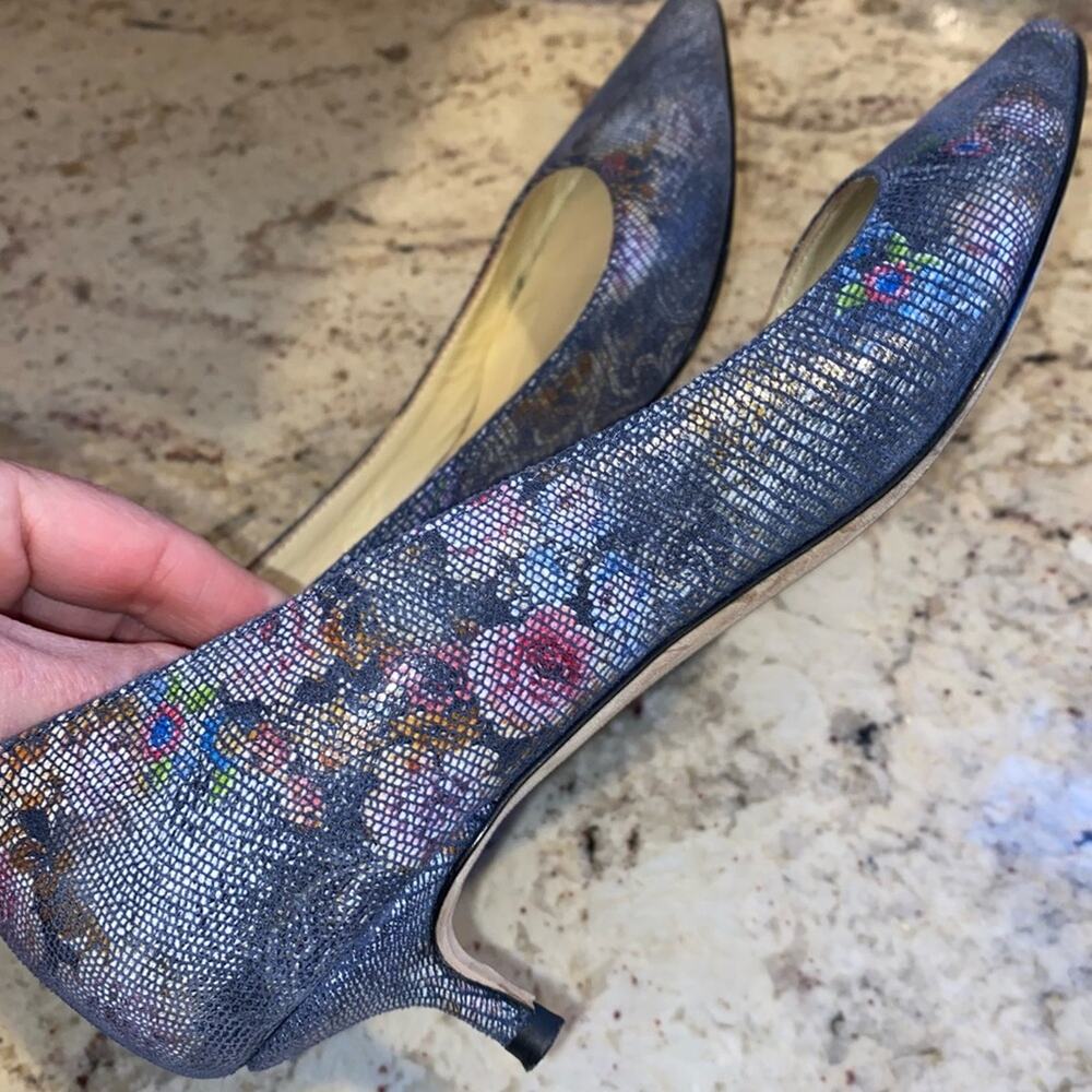 Butter Blue Floral Pointed Toe Pumps - Picture 10 of 14